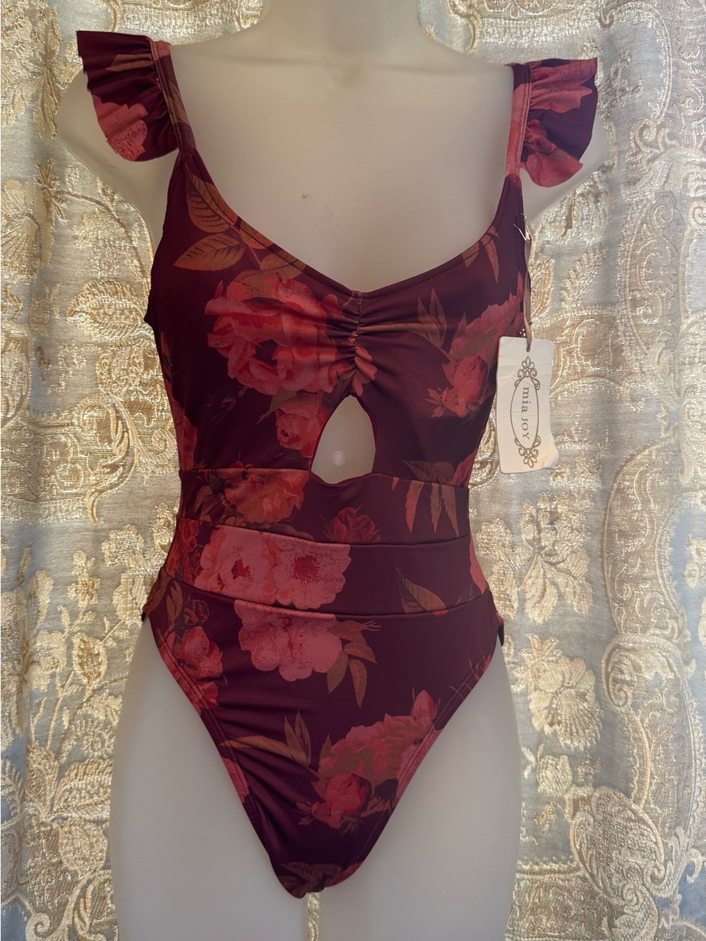 Mis joy women’s Burgundy Floral One-Piece Swimsuit